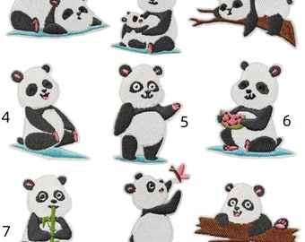 Écusson patch, COLLECTION OURSON PANDA, branche, bébé, bambou - Modèle au choix - Applique brodée thermocollante, à repasser