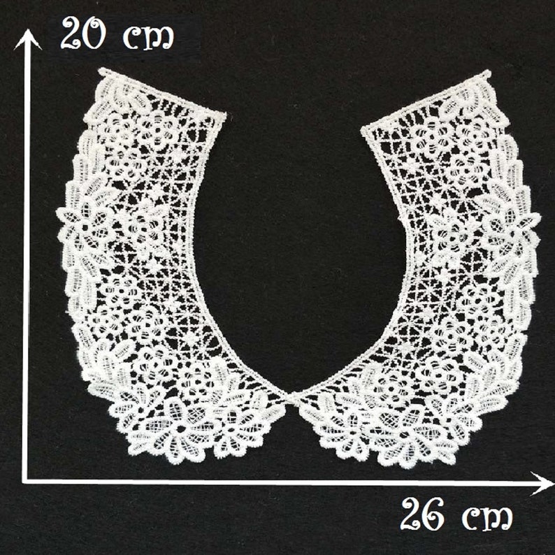 Col Claudine, encolure dentelle, Petites fleurs / BLANC CRÈME ou NOIR 26 x 20 cm Applique séparable à coudre CT47 image 3