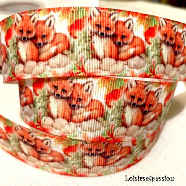 Bedrukt grosgrain lint, ANIMAL FOX ** 25 mm ** verkocht per meter