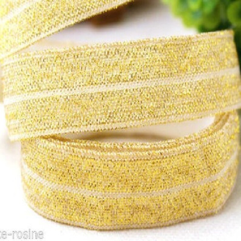 Foe Sparkling Shining bracelet sewing Elastic Bias Ribbon by the meter 029 WHITE DOR\u00c9 CLAIR Bandeau Soft Uni Galon 16 mm