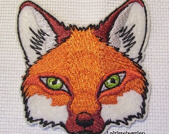 ÉCUSSON PATCH, Tête renard, 6 x 6 cm, Applique brodée thermocollante, Patch à repasser