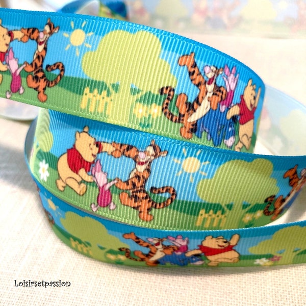 Printed grosgrain ribbon, OURSON WINNIE and his FRIENDS Landscape Background ** 25 mm ** sold by the meter