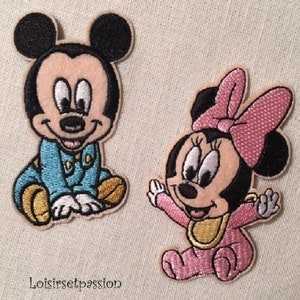 Opstrijkbare patch-badge, BABY Mouse MINNIE Roze, MICKEY blauw ** uw keuze ** Geborduurde strijkapplicatie
