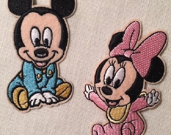 Écusson Patch Thermocollant, BÉBÉ Souris MINNIE Rose, MICKEY bleu ** au choix ** Applique brodée à repasser