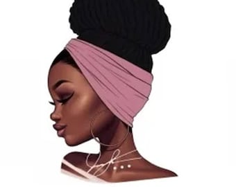 Patch Applique, Dessin Transfert thermocollant, Femme noire africaine, turban vieux rose ** 15,5 x 25 cm ** sérigraphie à repasser - T928
