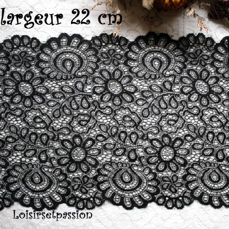 Fleurs Feston lingerie 22 cm par 50 cm D77 // NOIR LARGE DENTELLE ÉLASTIQUE