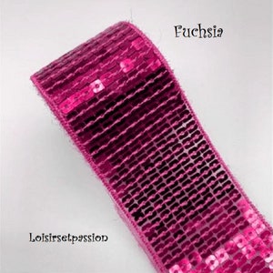 Ruban Galon Paillette Sequin carré Scintillant 38 mm / 9 rangs Couleurs au choix Vendu au mètre Sacs couture fêtes patinage 8 - FUCHSIA