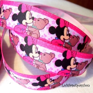 Nastro a grana grossa, BABY Minnie Mouse Cuddly Bear, Rose Fuchsia, 25 mm, Galon stampato - venduto al metro