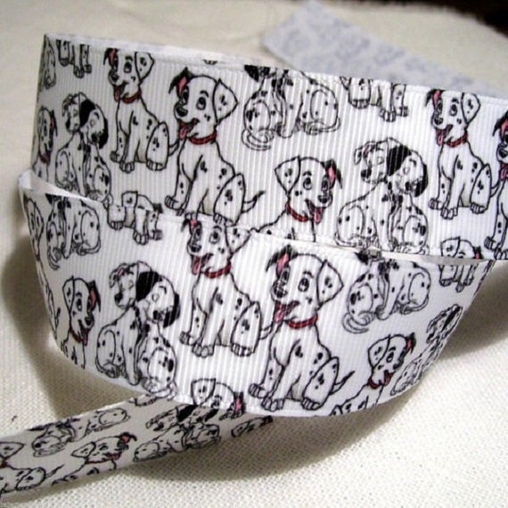 Ruban Gros Grain Imprimé 25 Mm Chien Dalmatien Blanc Noir Vendu Au Mètre