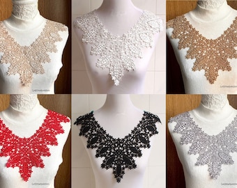 Lace Neckline, Guipure Plastron / White, Black, Grey, Red, beige, iced brown ** 38 x 26 cm ** Sew-on applique - CD96