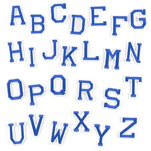 iron-on patch - LETTER ALPHABET WORD, White Embroidered Blue of France ** height 5 cm **