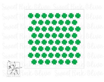 Könnte beinhalten: Ein weißer Hintergrund mit einem grünen Kleeblatt-Muster. Das Kleeblatt-Muster wird in einem Raster wiederholt.