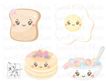 Breakfast, Eggs, Toast, Pancakes and Cereal Cookie Cutters, Fondant and playdoh cutters too!