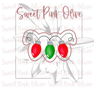 May include: A digital illustration of three red and green Christmas lights strung together with a white background. The text "Sweet Pink Olive" is written in pink at the top of the image.