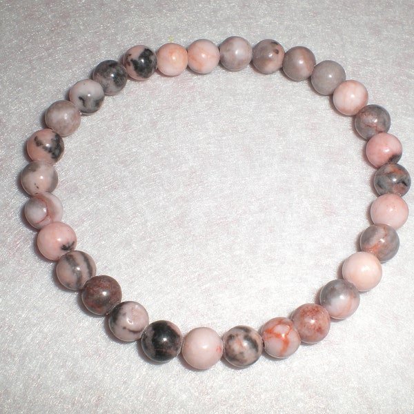 Beau bracelet JASPE ZÈBRE ROSE perles naturelles  6 mm sur élastique