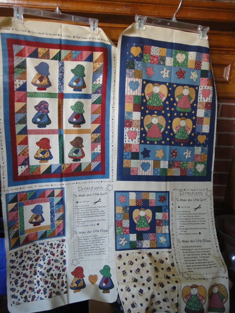 Vintage Mini-quilt and pillow, Angel and Sunbonnet Sue image 1