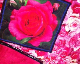Pink Roses Quilt for Valentine's Day