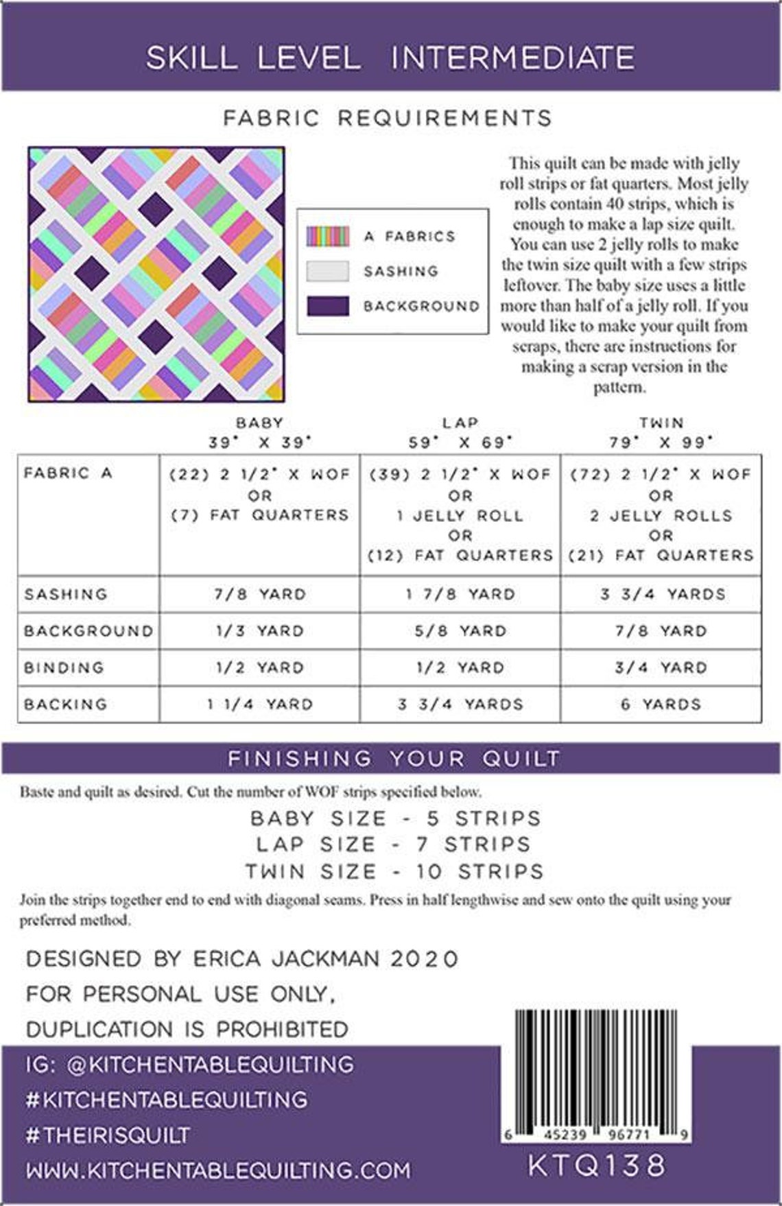 The Iris Quilt Pattern by Erica Jackman for Kitchen Table Etsy