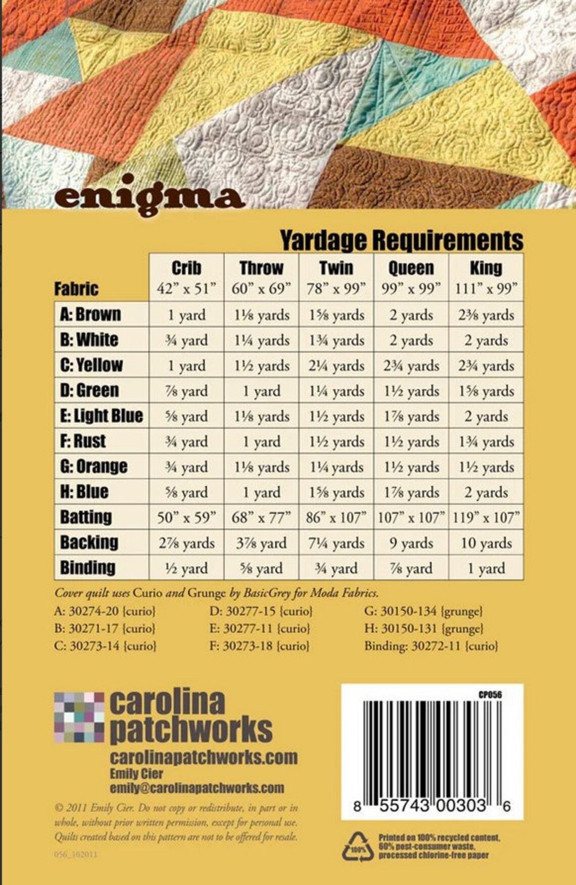 Enigma Quilt Pattern by Emily Cier for Carolina Patchworks Etsy