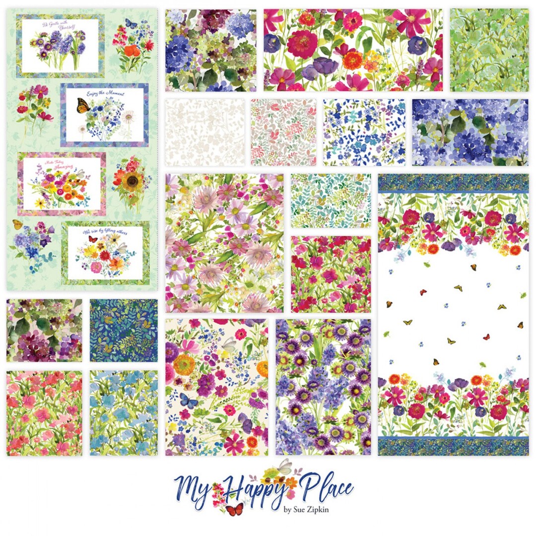 My Happy Place Fabric Fat Quarter Bundle Designed by Sue Zipkin for