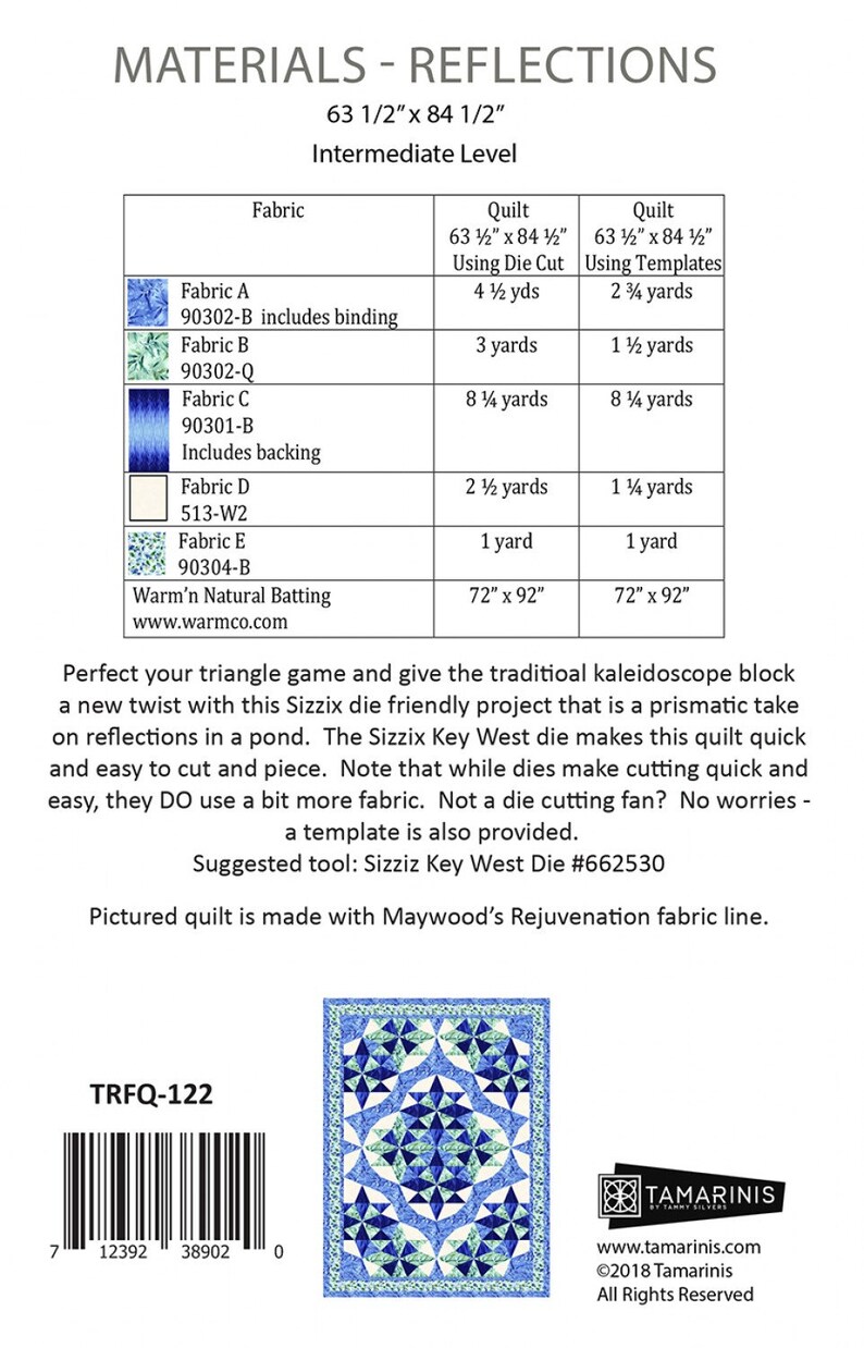 Reflections quilt pattern by Tammy Silvers for Tamarinis