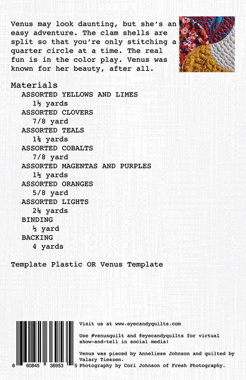 Venus Quilt Pattern From Eye Candy Quilts Etsy