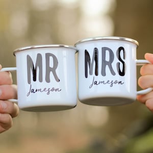 Personalised Mr And Mrs Enamel Mug, Couple Enamel Mug, Mr And Mrs Mugs, Personalised Enamel Mug, Travel Enamel Mug, Enamel Coffee Mug