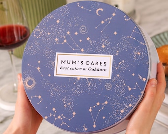 Personalised Stars Cake Baking Tin Gift For Her, Tin Box With Lid, Personalised Cake Tin, Cake Storage Tin, Gift For Mum, Custom Baking Tin