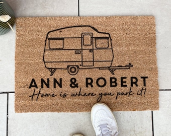 Personalised Caravan Doormat Travel Gift For Home, Personalised Doormat, Coir Doormat, Housewarming Gift, Welcome Mat, Custom Doormat