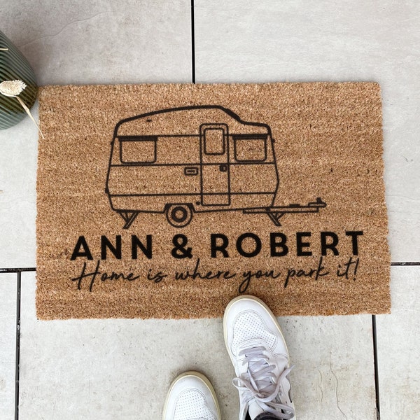 Personalised Caravan Doormat Travel Gift For Home, Personalised Doormat, Coir Doormat, Housewarming Gift, Welcome Mat, Custom Doormat