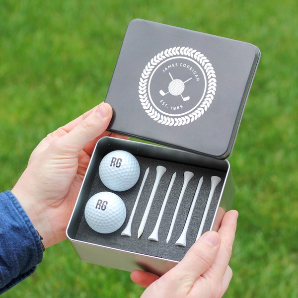 Gepersonaliseerde golfset met golfballen en tees, gepersonaliseerde golfballen, gepersonaliseerde golfset, opslag van golftees, cadeaus voor mannen Vaderdag