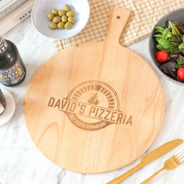Personalised Pizzeria Chopping Serving Paddle Board | Pizza Tray Paddle Board Present for Dad | Customisable Chopping Board Pizza Oven Gift