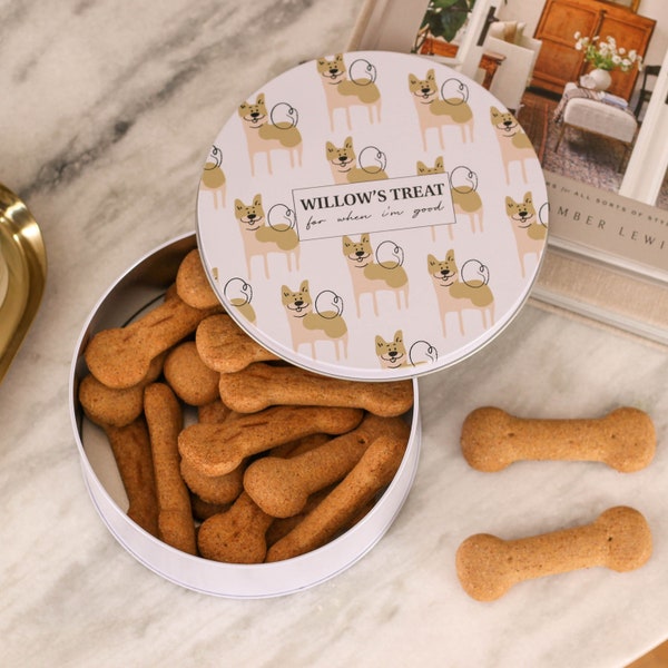 Personalised Dog Biscuit Food Storage Treat Tin Gift | Dog Food Tins for Mum or Dad | Customisable Puppy or Dog Food Treat Tin for Home