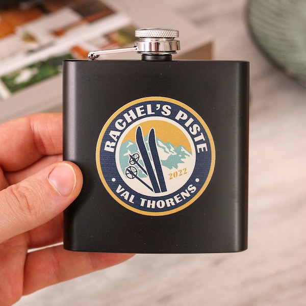 Personalised Ski Hip Flask Travel Gift For Birthday | Present for Dad 50th Birthday Jack Daniels Gift | Personalised Ski Gift For Him or Her