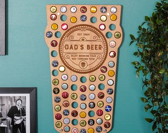 Personalised Pint Glass Bottle Wall Art For The Home, Beer Cap Collector, Dad Beer Cap Collection, Bottle Top Displays, Fathers Day Gifts