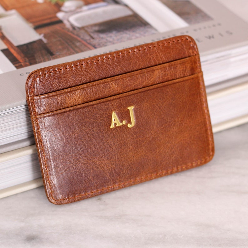 Personalised Initials Slim Credit Card Holder Premium Mens Travel Wallet or Card Holder Wallet Minimalist Wallet or Credit Card Wallet image 2