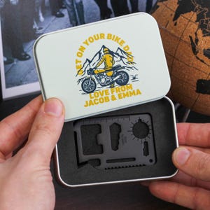 Personalised Motorbike Adventure Travel Tool Tin Gift For Him, Garage Kit, Personalized Multi Tool, Bike Repair Kit, Biker Dad Gift