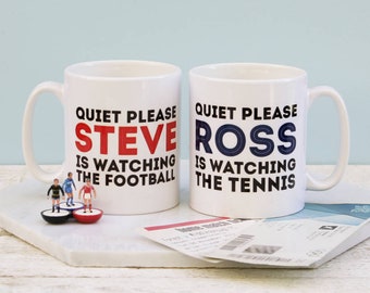 Personalised Quiet Please Watching The Sport Mug