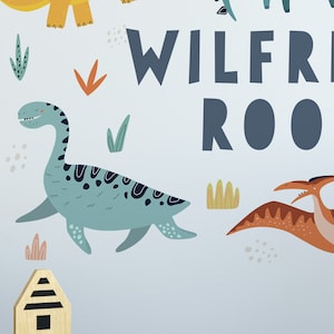 Gepersonaliseerde dinosaurus slaapkamer muur sticker kinderkamer, dinosaurus muur sticker, kinderkamer decor, dinosaurus muur stickers, Dino slaapkamer stickers afbeelding 3