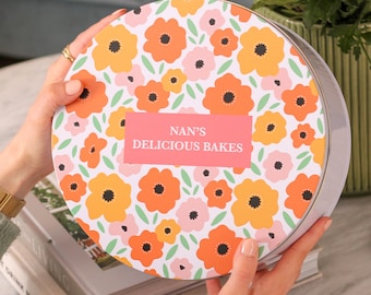 Personalised Bright Floral Baking Cake Tin Gift For Her, Cake Storage Tin, Personalised Cake Tin, Bright Pink Cake Tin, Mothers Day Gifts