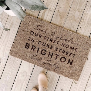 Personalised First Home Coir Door Mat, Personalised Doormat, Custom Doormat, Housewarming Gift, Home Decor, Rubber Bar Mat, Coir Doormat