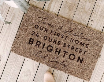 Personalised First Home Coir Door Mat, Personalised Doormat, Custom Doormat, Housewarming Gift, Home Decor, Rubber Bar Mat, Coir Doormat