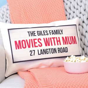 Family Movie Night Personalised Cushion For The Home, Personalised Family Cushion, Cushion Covers Personalised, Personalised Couples Cushion