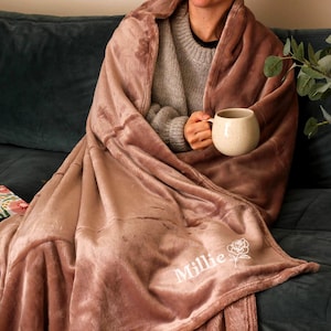 Personalised Valentines Rose Embroidery Blanket Throw Cosy Gift For The Home