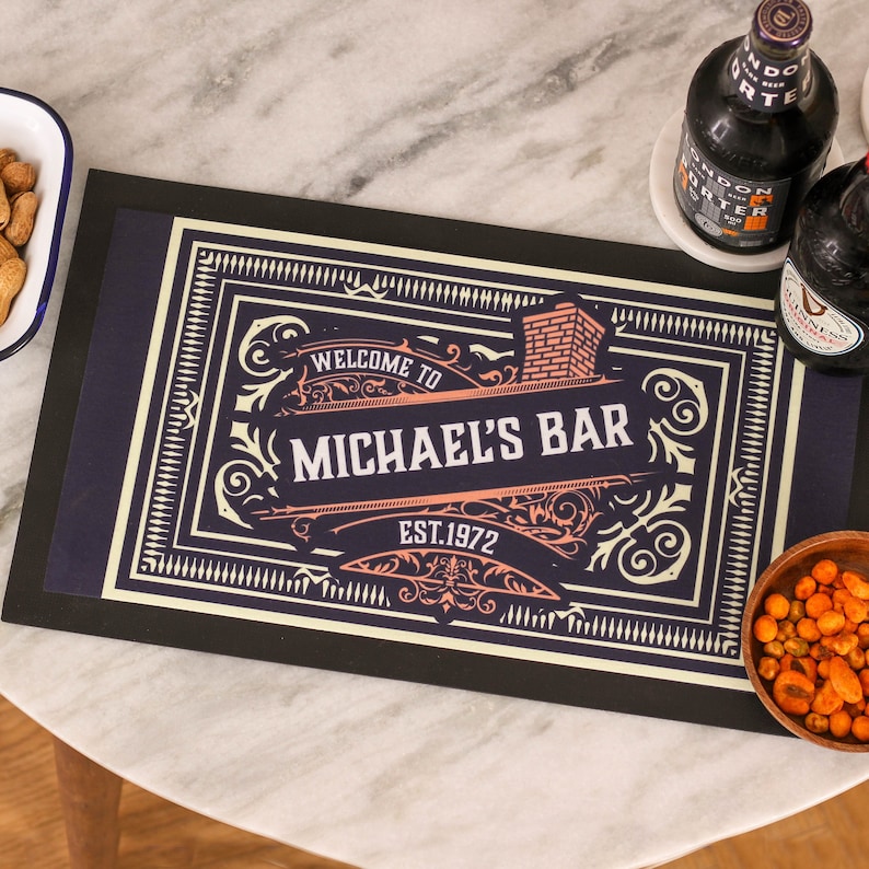 Personalised Brewery Bar Runner Gift For Dad's Home Bar Customised Man Cave Accessories or Bar Mats for Home Pub Personalised Beer Mats image 1