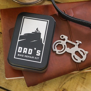 Kit multi-outils personnalisé pour vélo pour papa | outil de vélo inhabituel fait un excellent cadeau de fête des pères | Kit de réparation de vélo premium pour papa