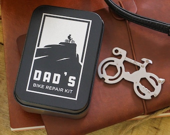 Personalised Dad's Bike Multi Tool Cycling Tin Kit | Unusual Bike Tool Makes A Great Fathers Day Present | Premium Bike Repair Kit for Dad