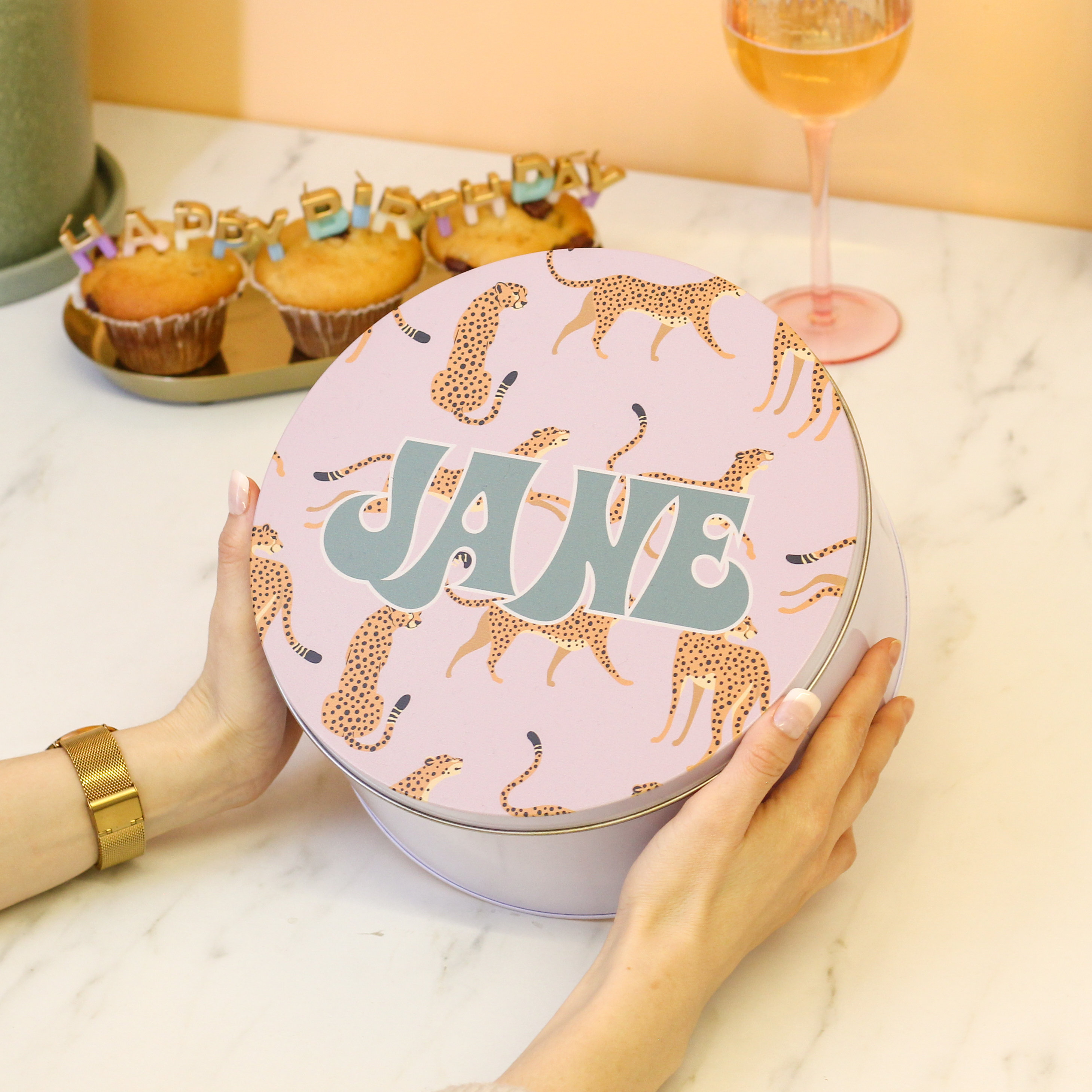 Personalised Leopard Cake Tin, Custom Baking Tin, Cake Tin With Lid, Housewarming Gift, Metal Storage Tin Kitchen Gift, Personalised Gift