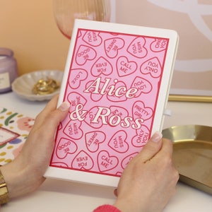 Personalised Love Heart Sweets Notebook For Couples, Personalised Travel Notebook, Notebook With Name, Gift For Couples, Couples Notebook