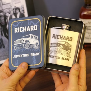 Personalised Truck Hip Flask Tin With Matching Tin, Hip Flasks For Men, Stainless Steel Hip Flask, Best Man Hip Flask, Engraved Hip Flask